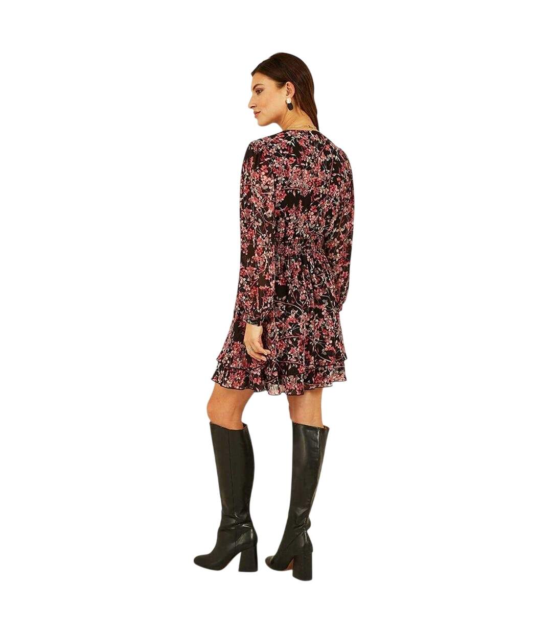 Womens/ladies Blossom V Neck Skater Dress Black Multicoloured Mela London-3