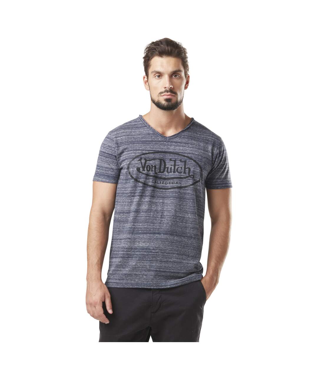 T-shirt homme col v avec traitement en coton Ron Vondutch-1