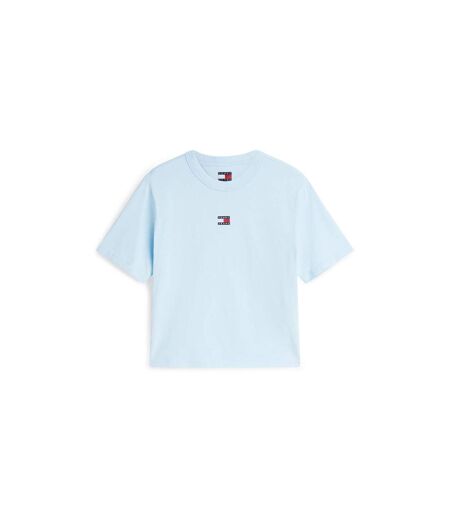 Womens/ladies Embroidered Logo Cotton Cropped T-shirt Royal Blue Tommy Jeans