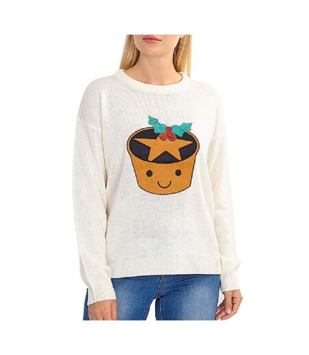 Brave Soul Womens/Ladies Mince Pie Christmas Sweater (Cream) - UTUT398