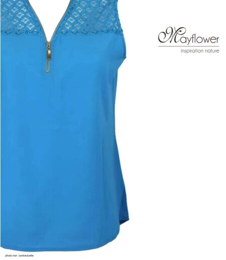Mayflower CHF3053C Top sans manches bleu turquoise en crêpe pour un look d'été chic