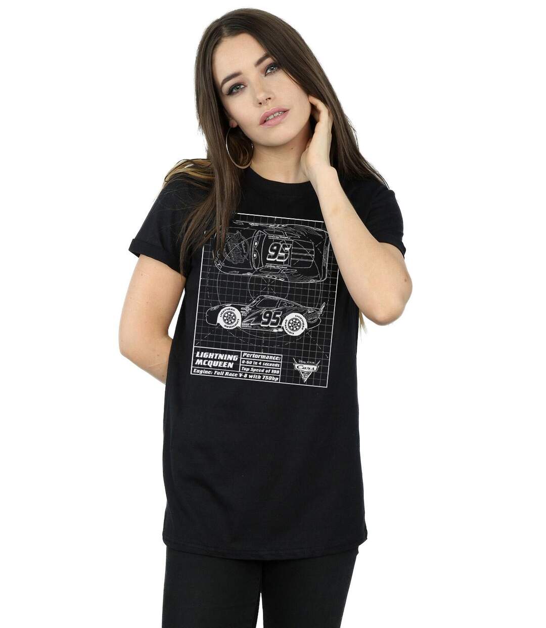 Disney - T-shirt CARS LIGHTNING MCQUEEN BLUEPRINT - Femme (Noir) - UTBI16072-2
