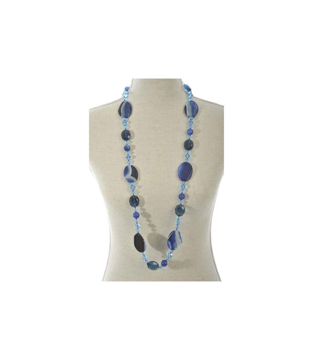 Collier Design Cristal & Perles Neck 18cm Bleu Foncé-1