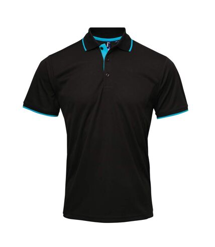 Premier Mens Contrast Coolchecker Polo Shirt (Black/Turquoise)