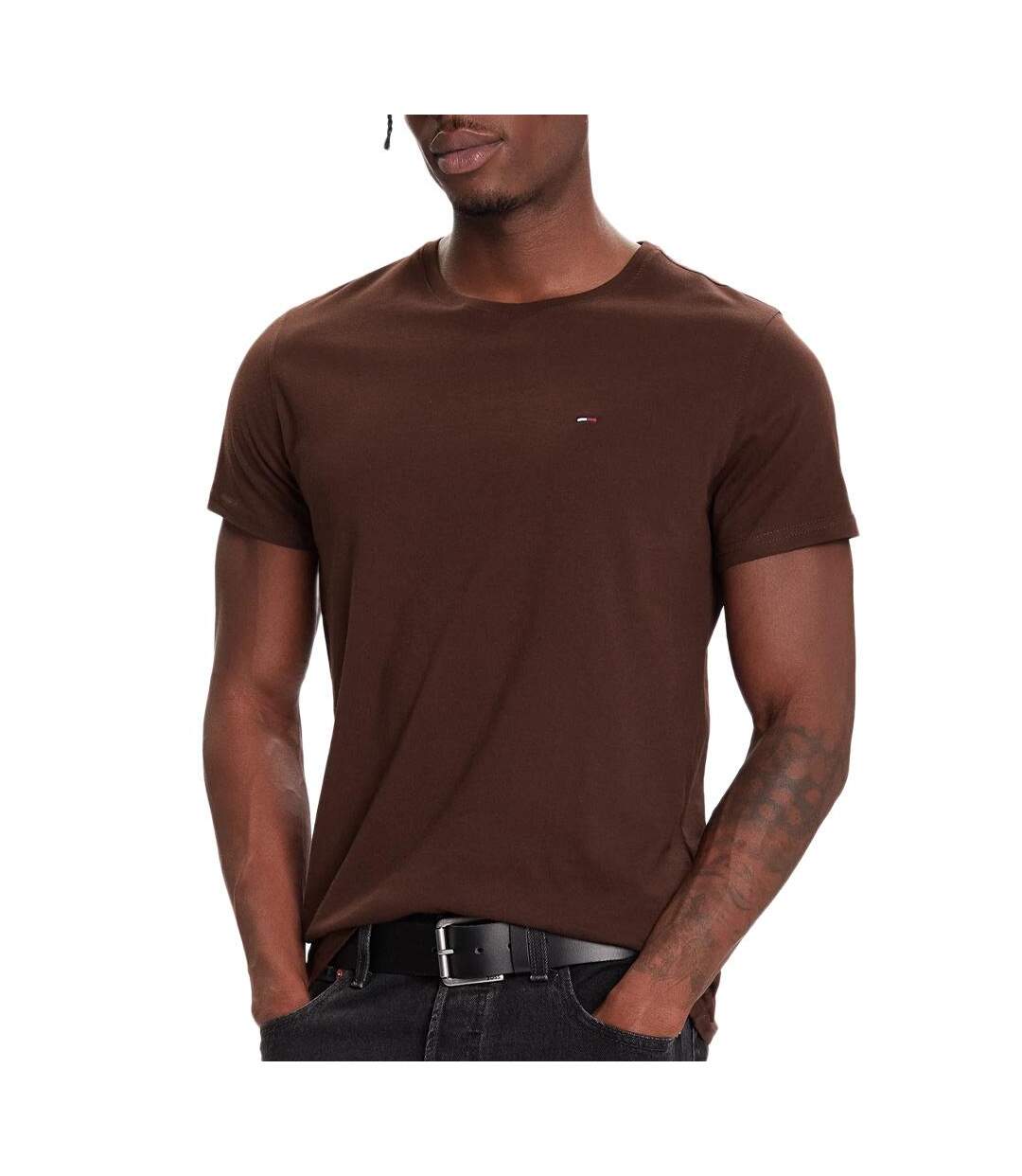 T-shirt marron homme tommy hilfiger tjm xslim jersey-1