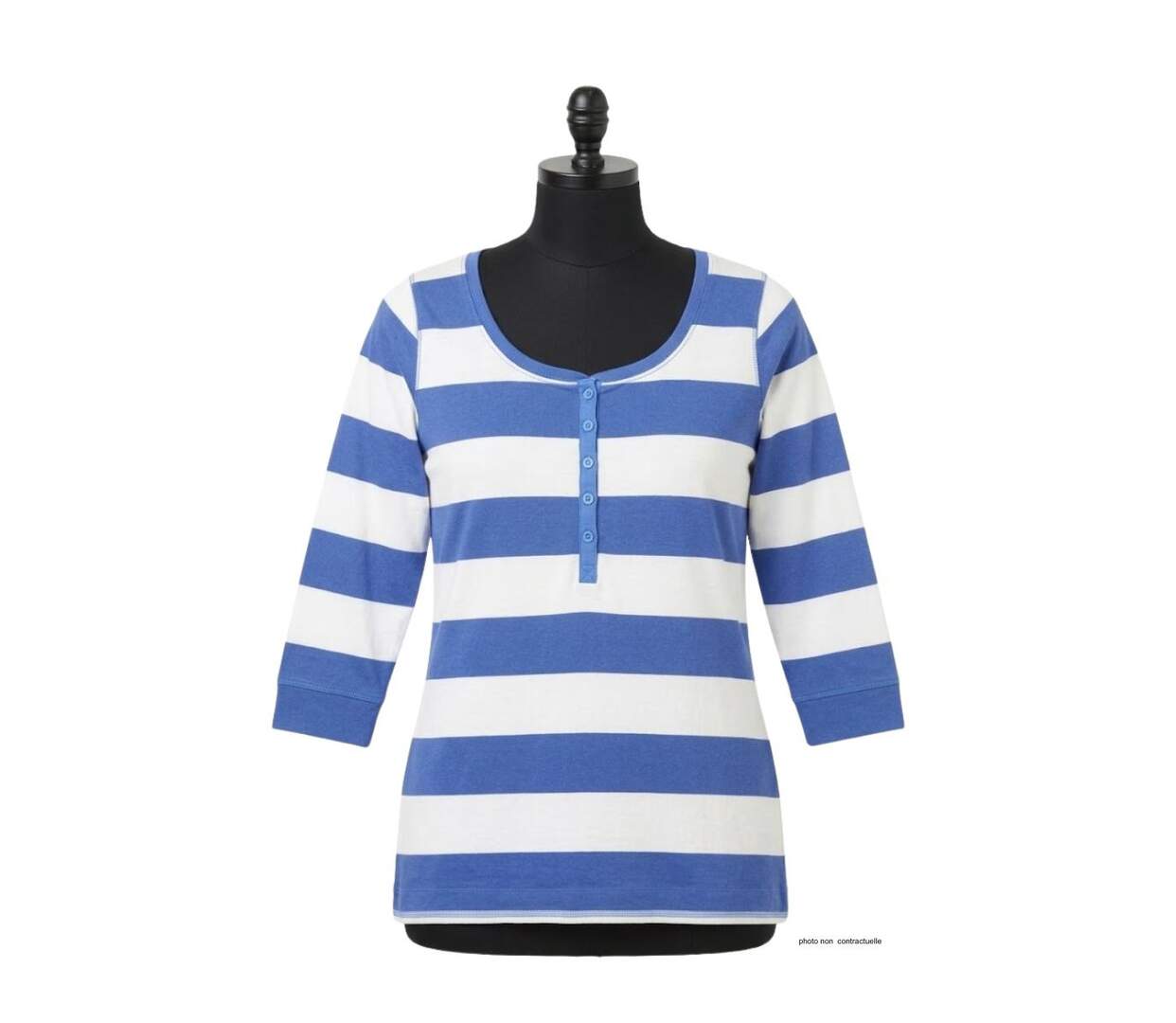 MAYFLOWER DOMINGO2 - Tee-shirt manches 3/4 en coton à rayures blanches et bleues-3