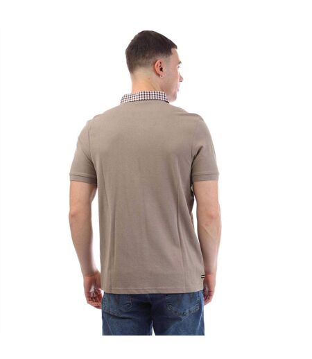Mens Checked Collar Cotton Polo Shirt Stone Weekend Offender