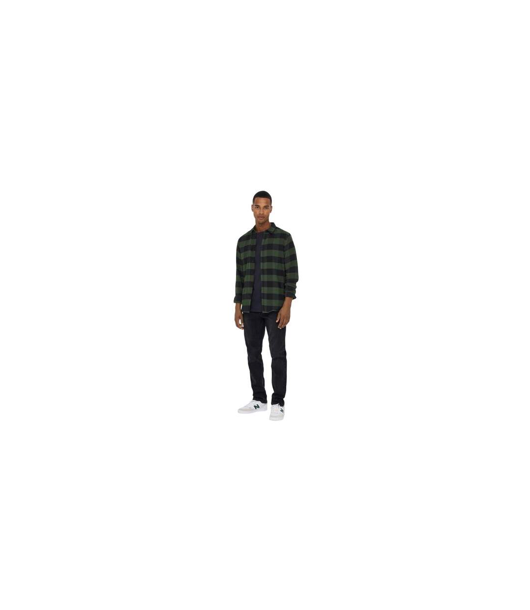 Surchemise Motif/style À Carreaux Homme Vert Kaki Foncé Only-1