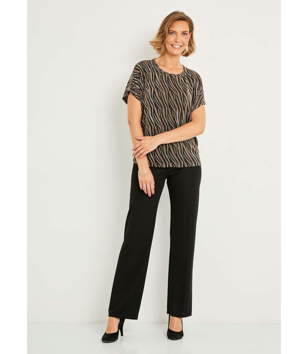 T-shirt court maille brillante jacquard dentelle-3