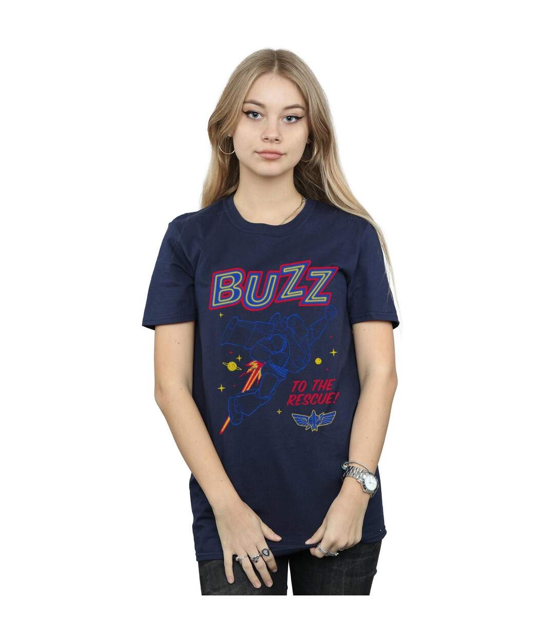 Disney Womens/Ladies Toy Story 4 Buzz To The Rescue Cotton Boyfriend T-Shirt (Bleu marine) - UTBI46964-2