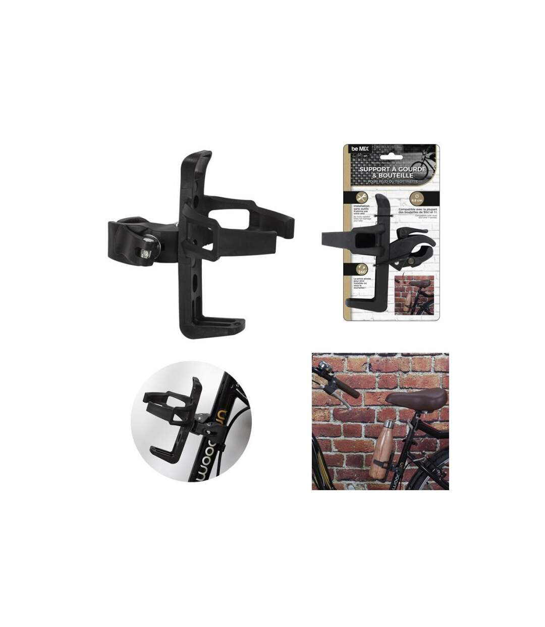 Support Bouteille Vélo & Trottinette 14cm Noir-4