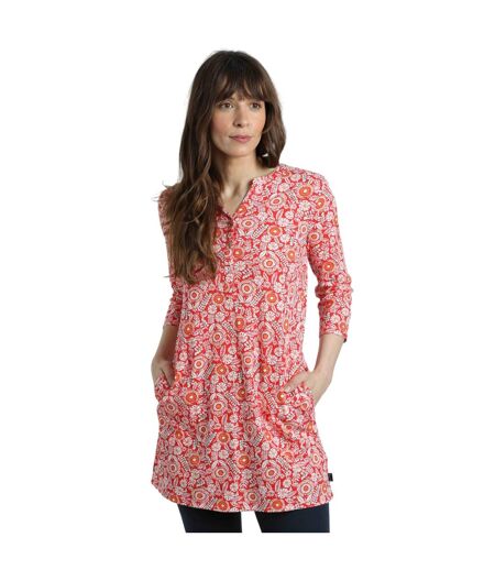 Womens/ladies ava printed slub tunic tango red Weird Fish