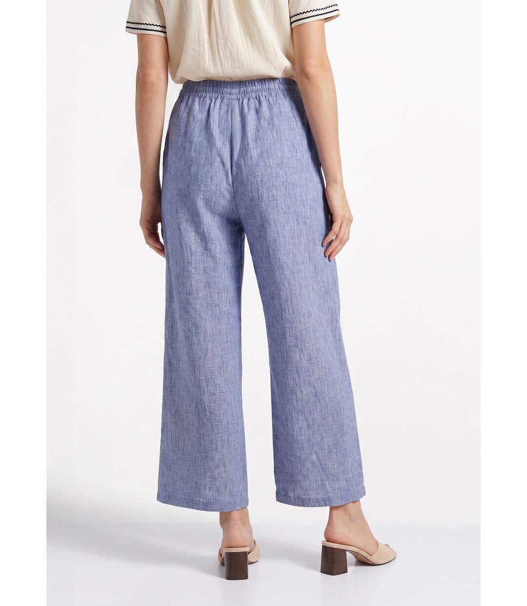 Pantalon large chiné élastiqué avec lin-2