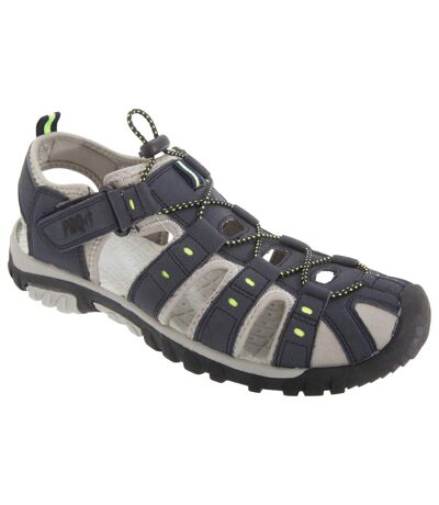 PDQ Mens Toggle & Touch Fastening Synthetic Nubuck Trail Sandals (Navy Blue/Lime) - UTDF555