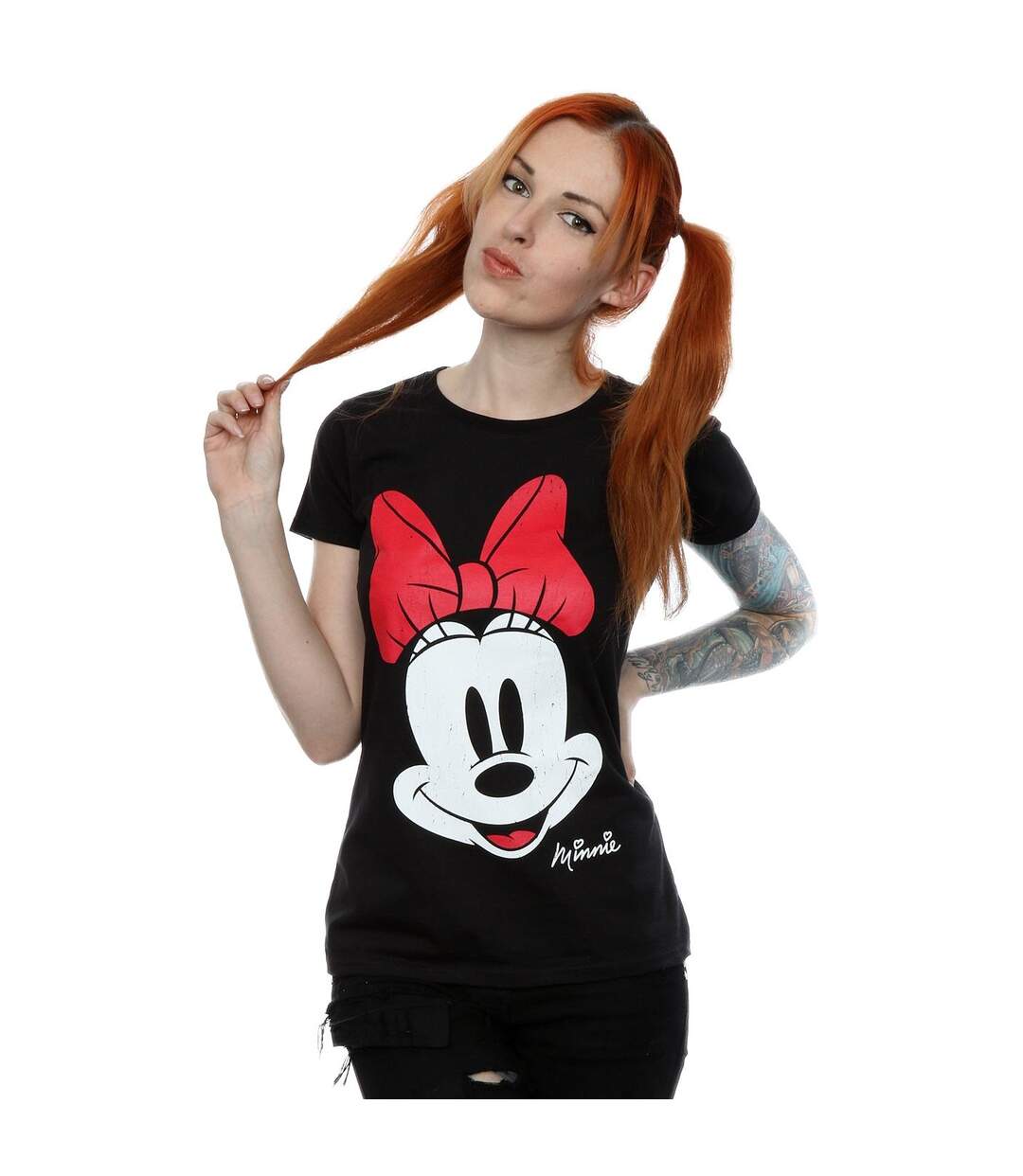 Disney Femme/Ladies Minnie Mouse Distressed Face Cotton T-Shirt (Noir) - UTBI30967-2