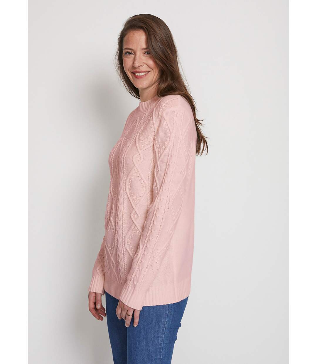 Pull chaud court col montant torsades-3