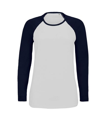 SOLS Womens/Ladies Milky Contrast Long Sleeve T-Shirt (White/French Navy)