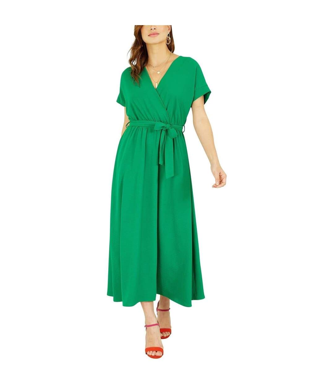 Robe Portefeuille Manches Style Kimono Femme Vert Vif Yumi-1