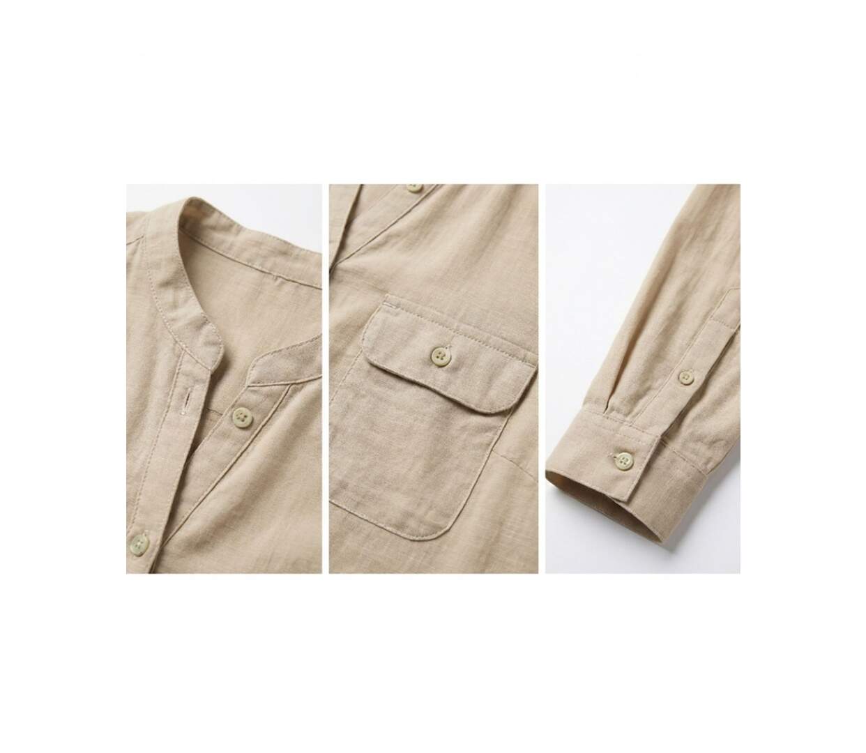Chemisier Femme Beige en Coton Texturé Manches Retroussables-2