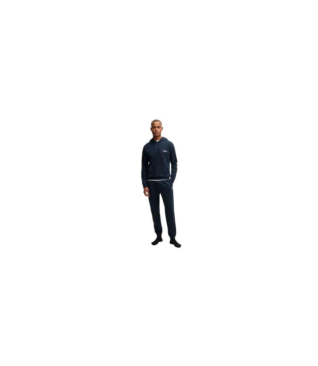 Mens Hooded Raglan Drawstring Hoodie Navy Boss-1