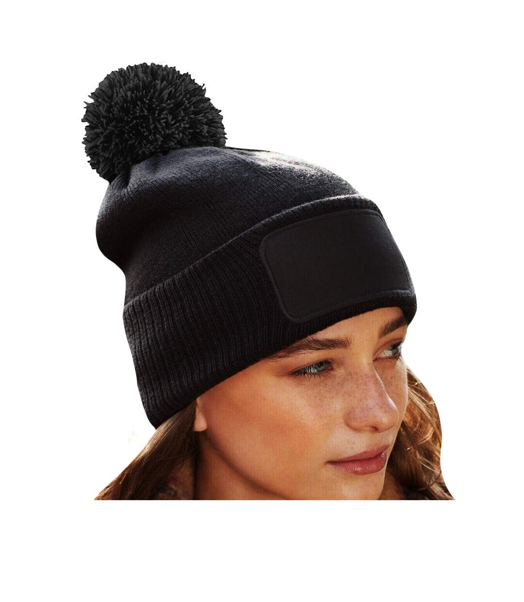Unisex adult snowstar patch beanie black/graphite grey Beechfield-2