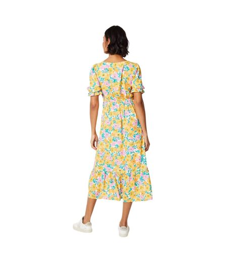 Womens/ladies floral tiered midi dress yellow/green/pink Dorothy Perkins