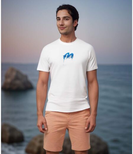 T-Shirt Manches Courtes -  Homme - Col Rond - Couleur  Blanc