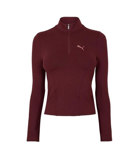 Womens/ladies Half Zip Fleece Top Aubergine Puma