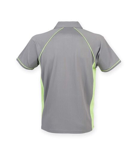 Finden & Hales Mens Piped Performance Sports Polo Shirt (Gunmetal Gray/Lime)