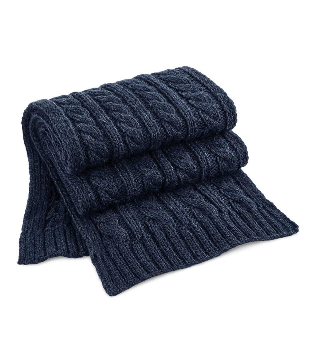 Cable knit melange scarf one size navy Beechfield-1