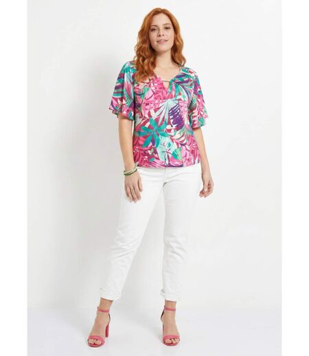 T-shirt imprimé tropical manches papillon