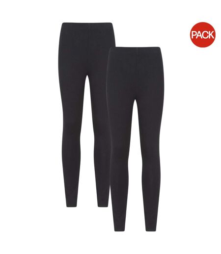 Pack Of 2  Womens/ladies Cotton Blend Leggings  Jet Black Mountain Warehouse