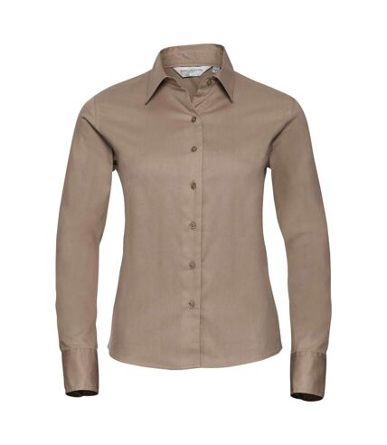 Russell Collection Womens/Ladies Long Sleeve Classic Twill Shirt (Khaki)
