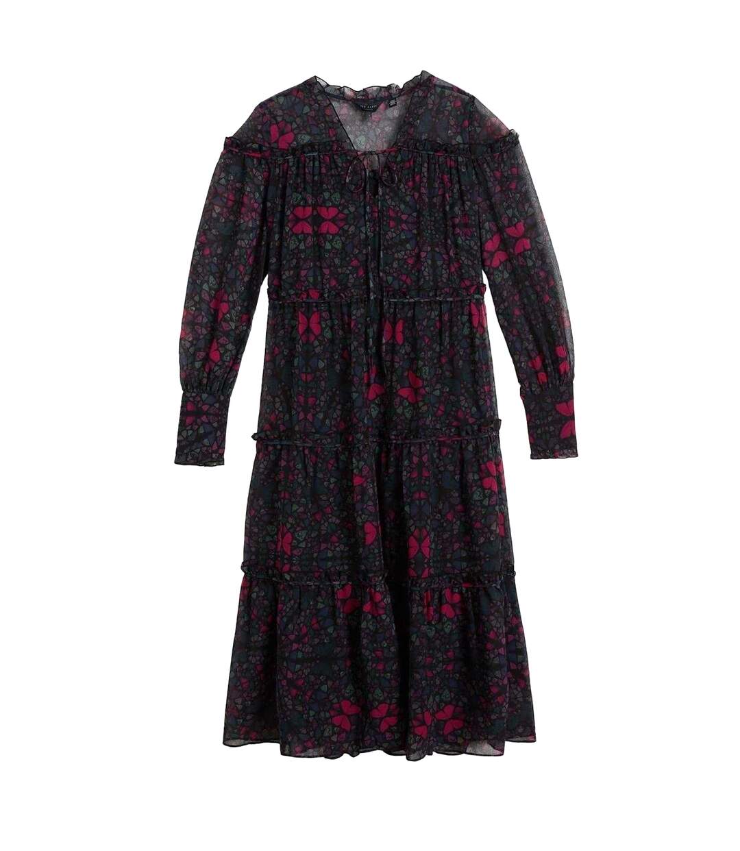 Womens/ladies Ruffled Midi Dress Black Ted Baker-2