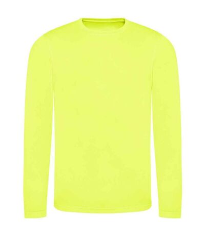 Mens moisture wicking long-sleeved t-shirt electric yellow AWDis Cool