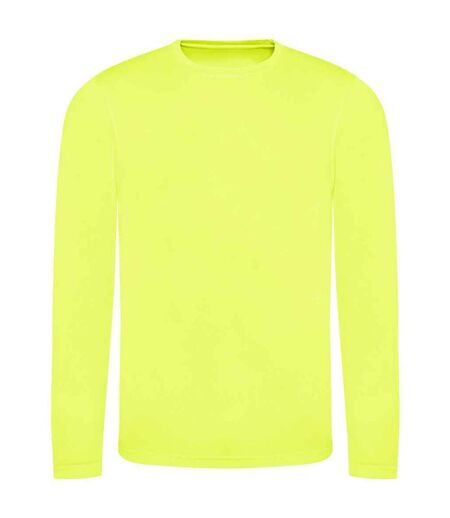 Mens moisture wicking long-sleeved t-shirt electric yellow AWDis Cool