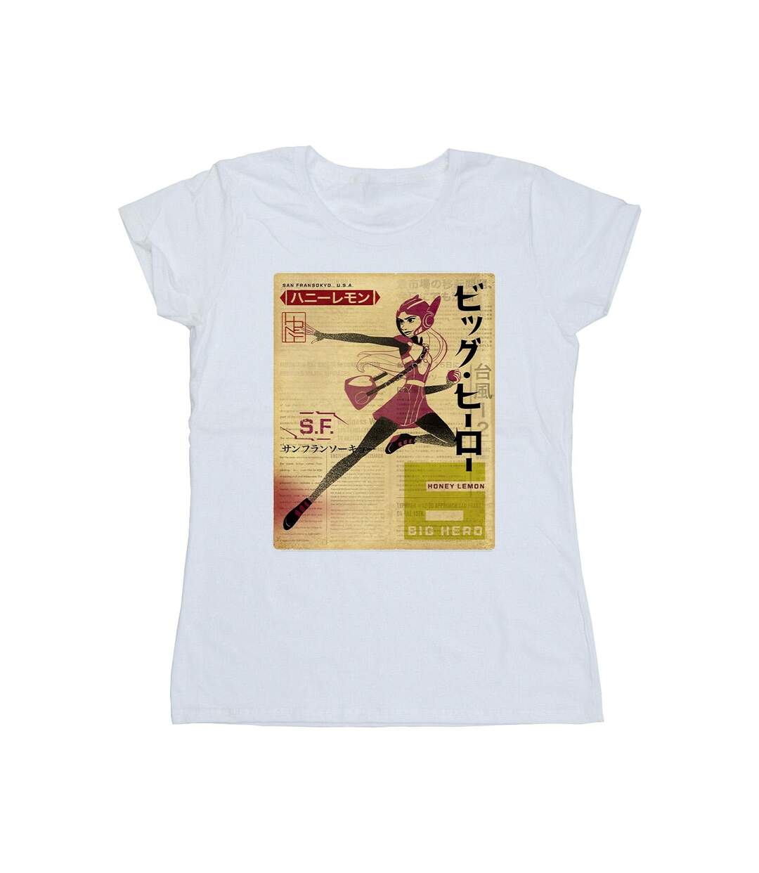 Disney - T-shirt BIG HERO BAYMAX HONEY LEMON NEWSPAPER - Femme (Blanc) - UTBI13109-1