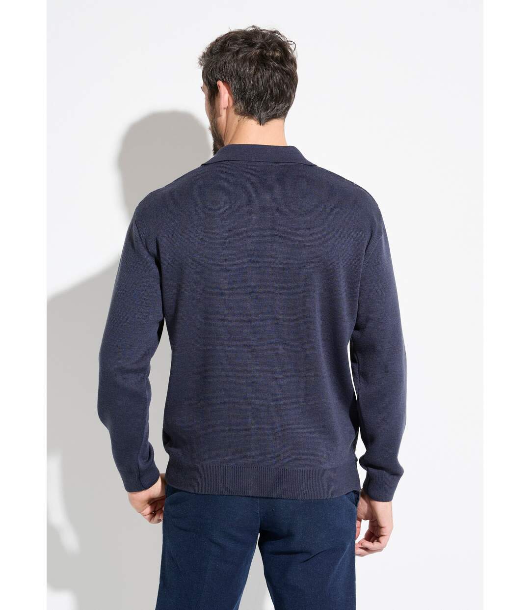 Pull col polo boutonné jacquard manches longues laine-2