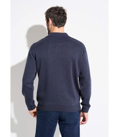 Pull col polo boutonné jacquard manches longues laine
