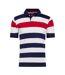 Mens uneven striped jersey polo shirt navy/white/red Raging Bull