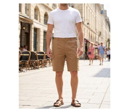 CHALLENGER INCA3 : Bermuda en coton camel pour homme avec taille élastiquée tout confort