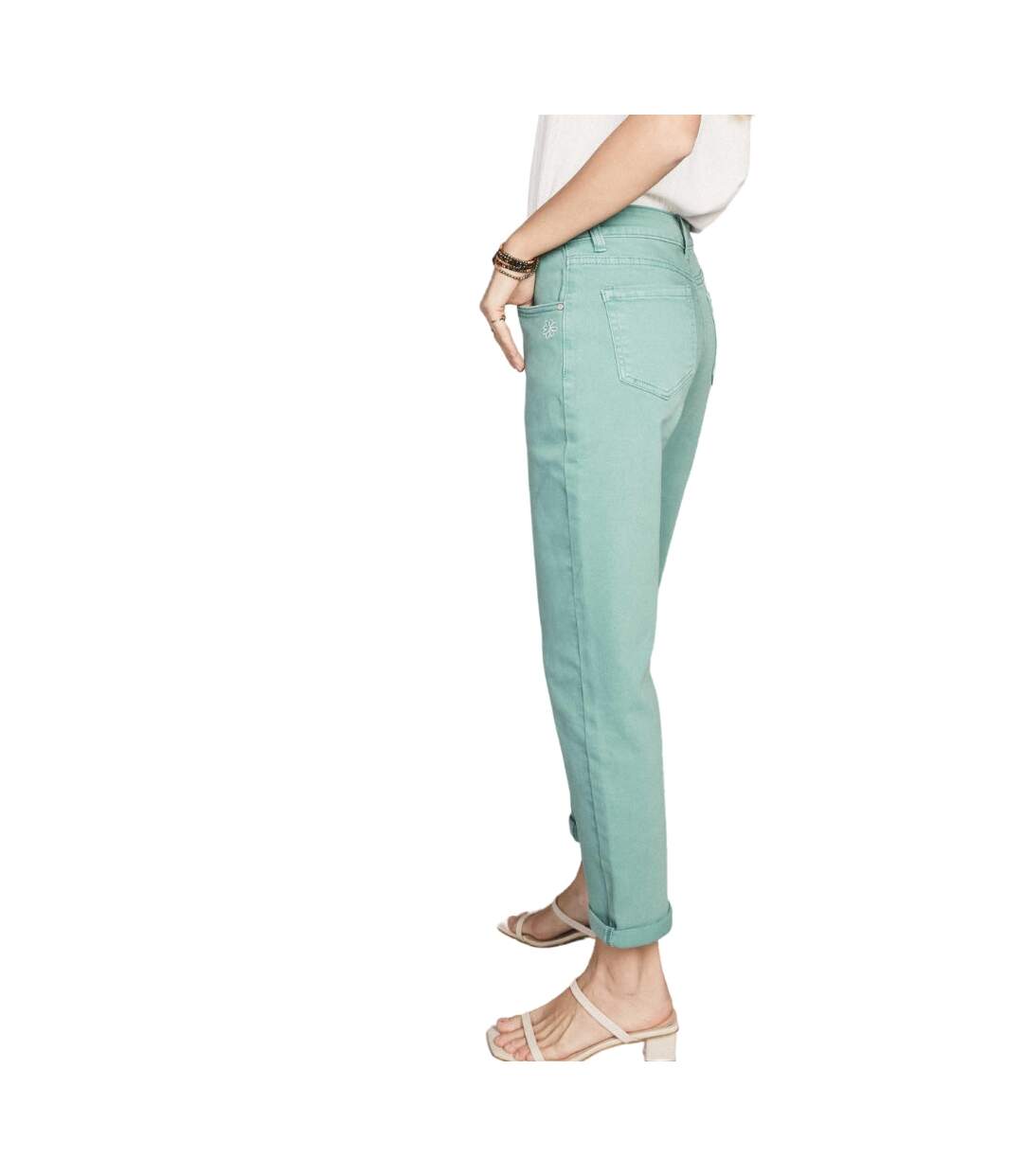 Jean femme coupe mom taille haute coton / lycra - Couleur bleu céladon-3