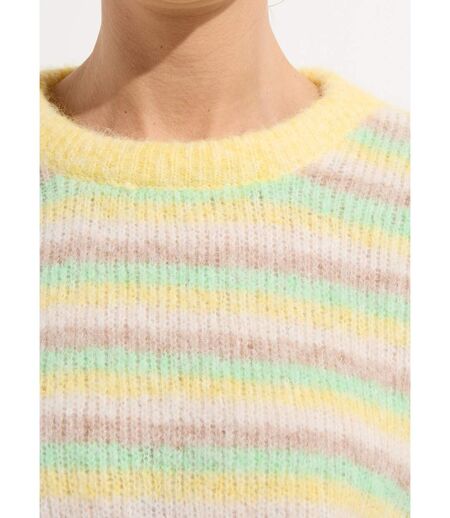 Pull duveteux col rond, rayures pastel