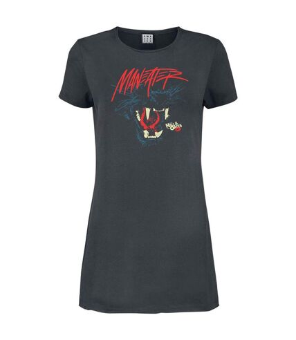 Amplified Womens/Ladies Maneater Darryl Hall & John Oates T-Shirt Dress (Charcoal) - UTGD1116