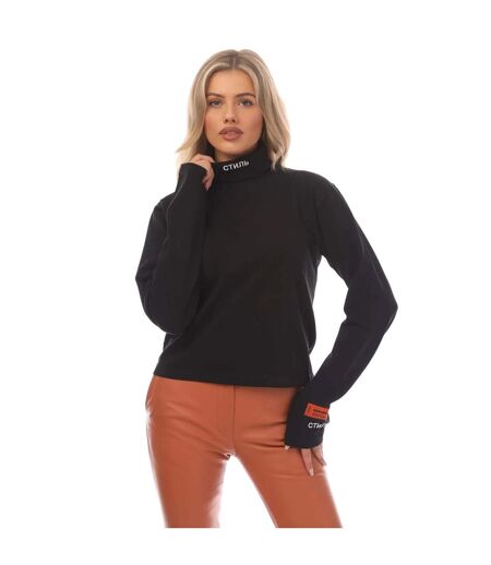 Womens/ladies roll neck long-sleeved t-shirt black/white Heron Preston