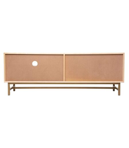 Meuble TV 1 porte en bois et cannage RAYO - Beige