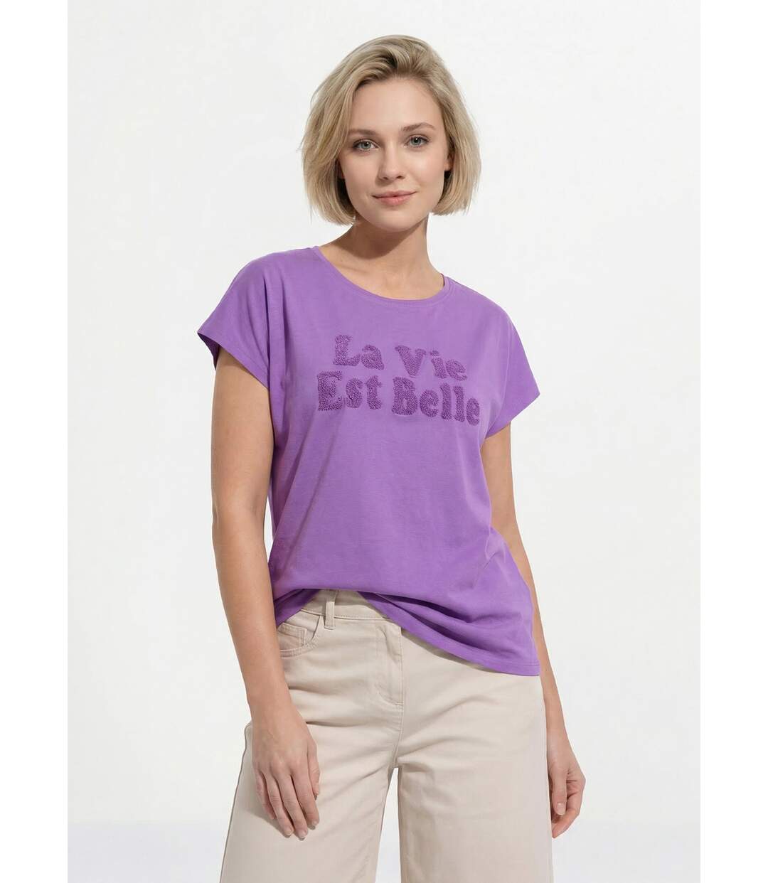 T-shirt uni col rond message bouclette-1