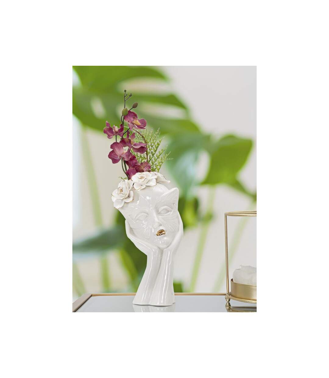Vase Déco en Porcelaine Woman Mask 27cm Blanc-5