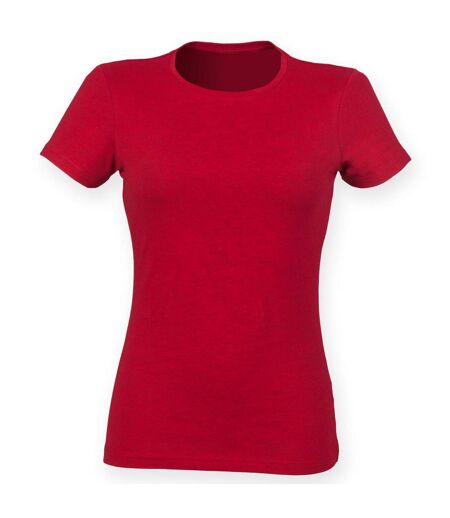 Skinni Fit Womens/Ladies Feel Good Stretch Short Sleeve T-Shirt (Heather Red)