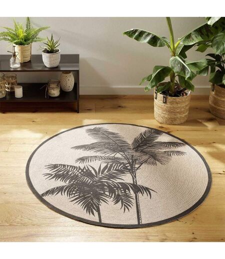 Tapis Rond Imprimé Tropic Nature 120cm Naturel